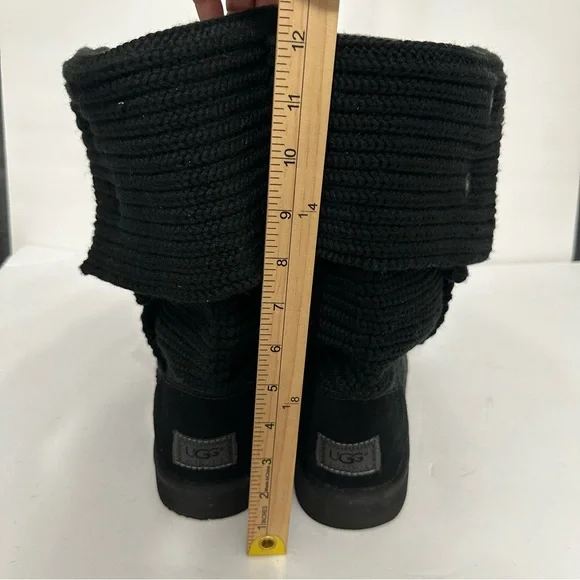 UGG Australia 5819 Classic Cardy Black Knit Fold Over Boots Button US Women's 10 - Picture 4 of 10
